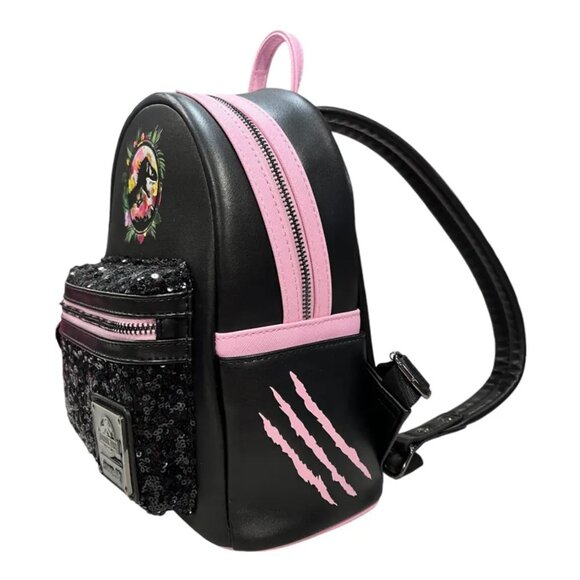 Exclusive Loungefly Jurassic Park Sequin Pink Floral Mini Backpack - Picture 3 of 5